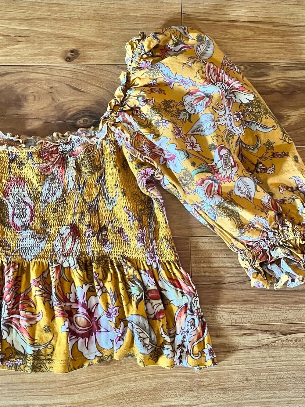 Anthropolgie Smocked Sweetheart Floral Blouse Large